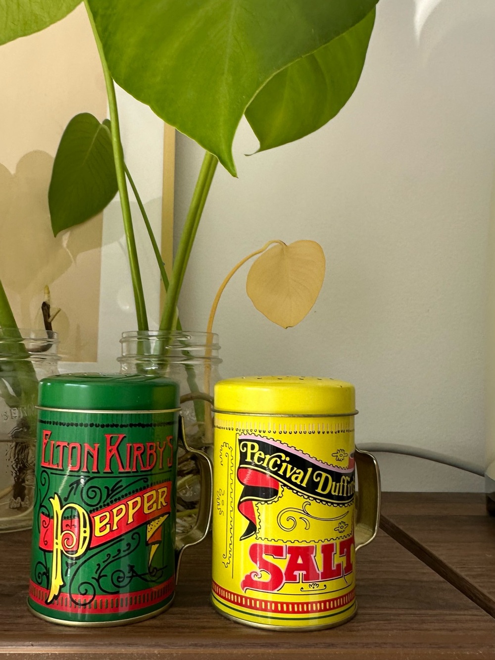 Vintage inspired salt & pepper shakers tins